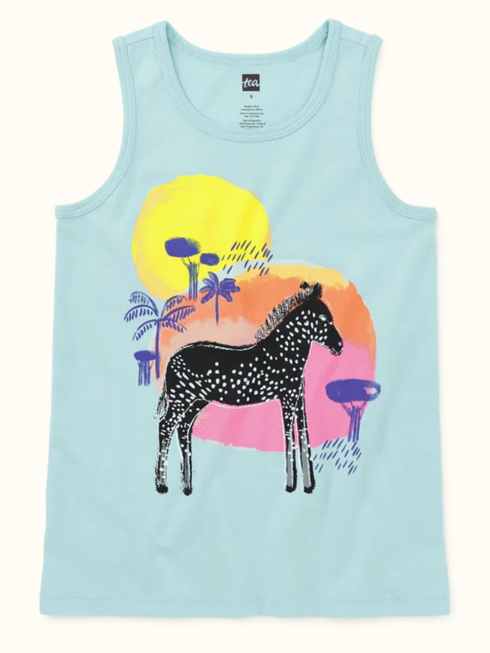 12-18M🦓 Tea Collection Spotted Zebra Sky Blue Tank Top Shirt Africa Tira Cotton